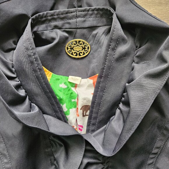 Anthropologie navy blue trench ruffle collar jacket coat women's size 2 - Picture 3 of 11